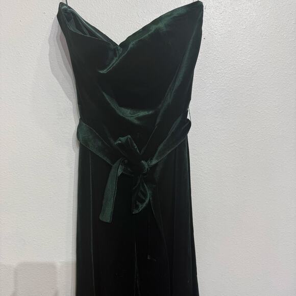 Lucy Paris Green Alex Velvet Cropped Strapless Jumpsuit Sz M - Picture 3 of 13